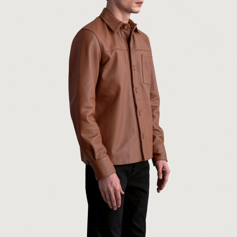Mens Scout Matte Brown Leather Shirt Side Pose-3-1724065459452